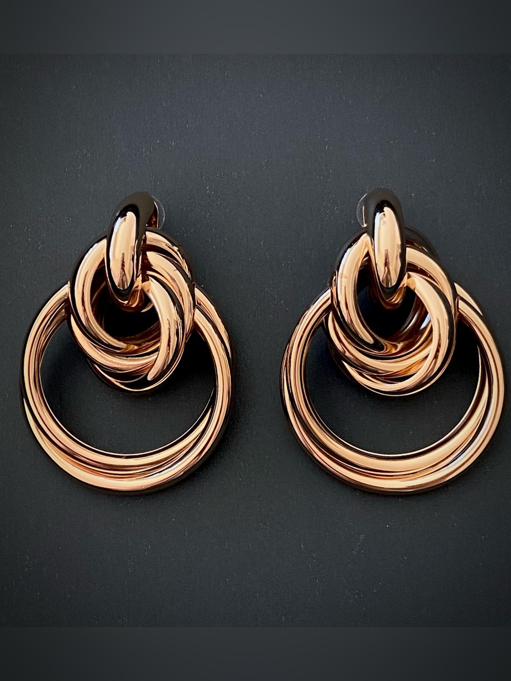 80’s Gold Double Hoop Knot Drop Oversized Earrings - Women Jewelry